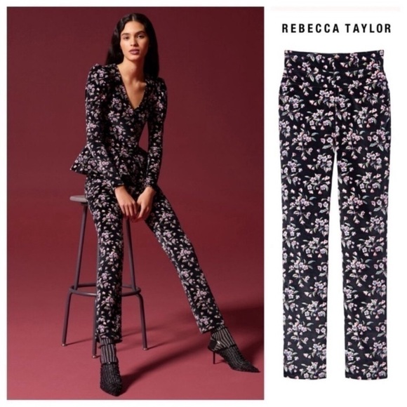 Rebecca Taylor Tilda Velvet Floral High Waisted Pants Size 0 NWOT - Picture 5 of 11